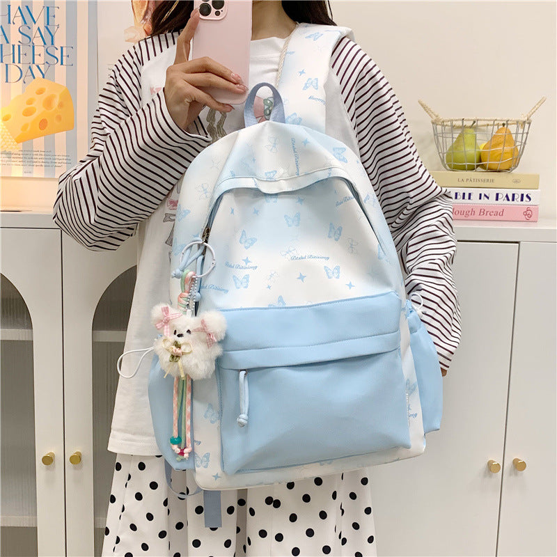 Butterfly Print Multi-Pocket Backpack