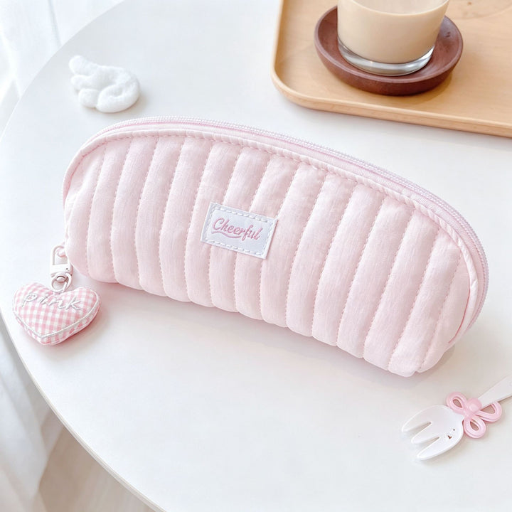 Cute Plush-Lined Zip Cosmetic Pouch with Bunny Charm Bowlift