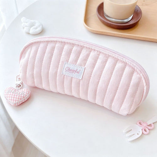 Cute Plush-Lined Zip Cosmetic Pouch with Bunny Charm Bowlift