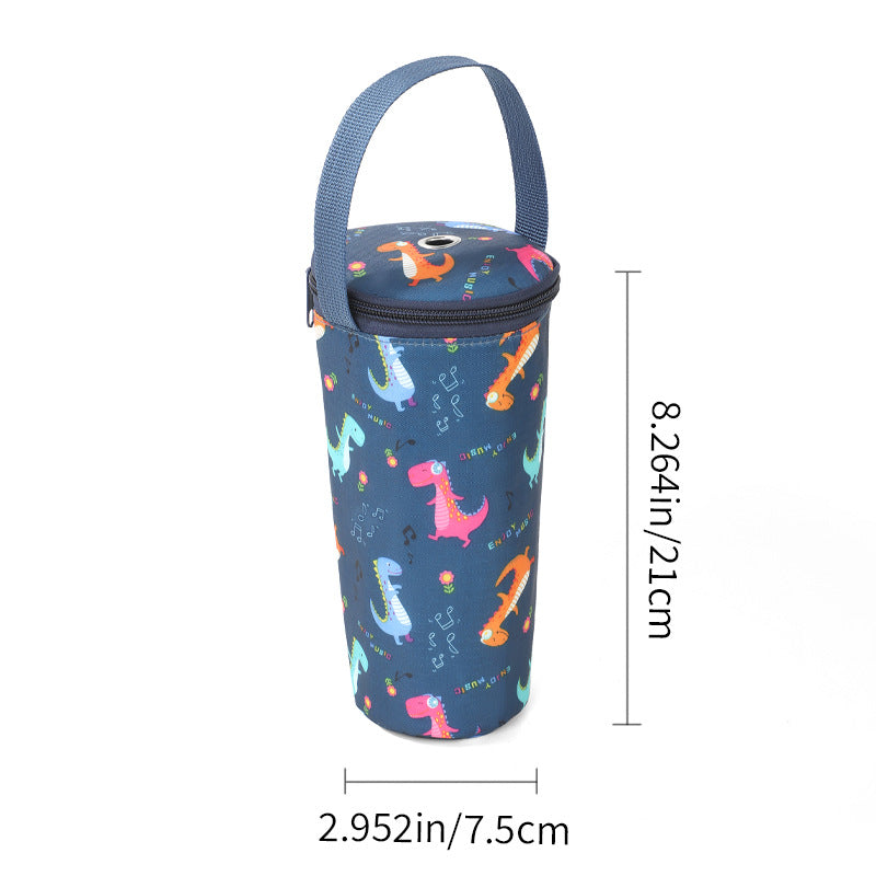 Insulated Thermal Bottle Carrier with Top Handle and Playful Dinosaur Print Bowlift