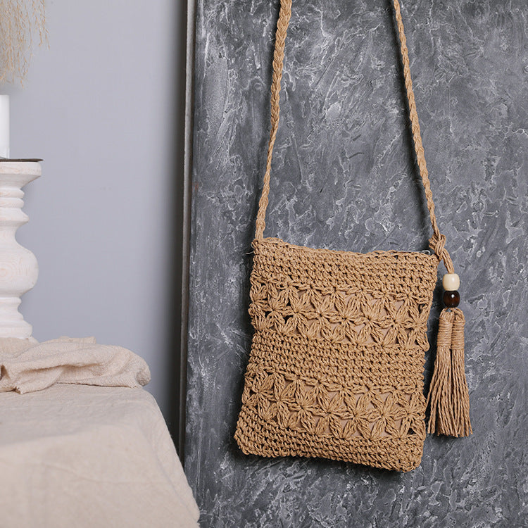 Handmade macrame shoulder bag with tassel detail Bowlift