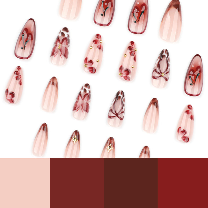 Artful Nail Extensions with Floral Accents Bowlift