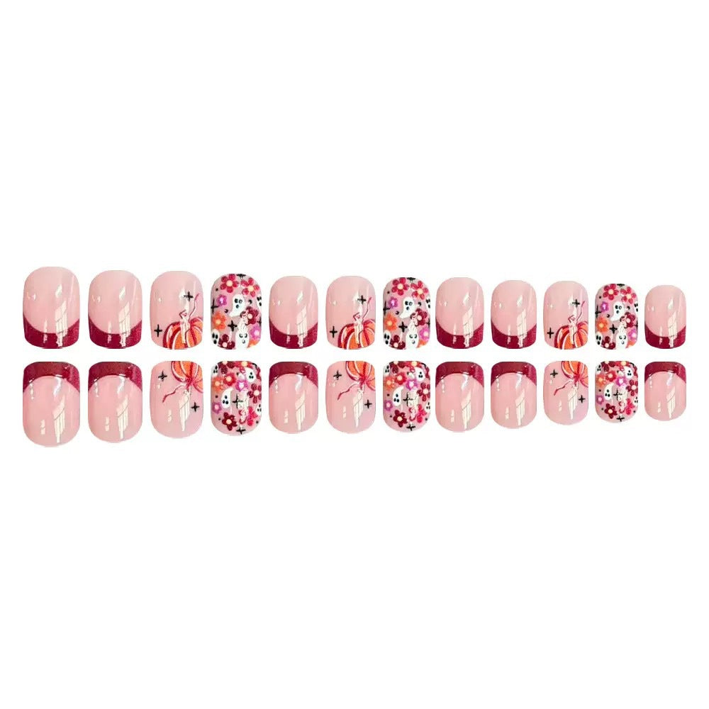 Artificial nail set with cheerful flower designs and elegant French tips Bowlift