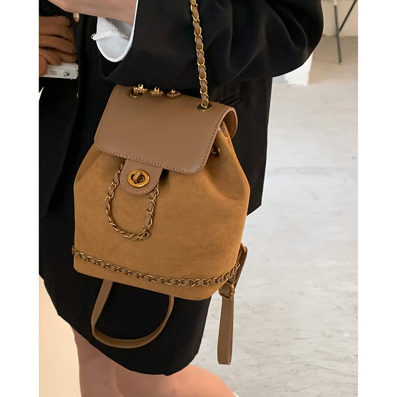 Chic Faux Suede Drawstring Backpack Bowlift