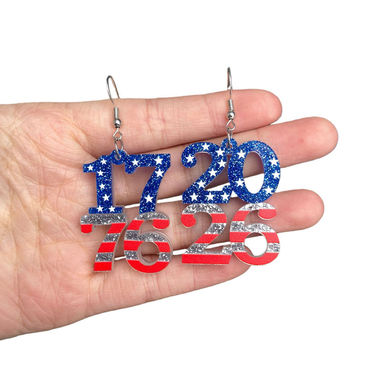 Women's eye-catching acrylic number earrings with sparkling star and stripe pendants Bowlift