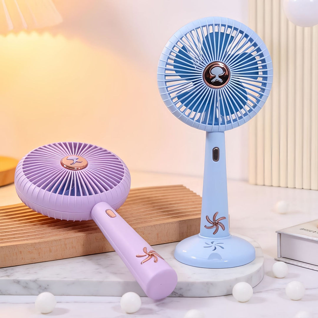 Cooling rechargeable handheld and tabletop fan with detachable base and USB charging Bowlift