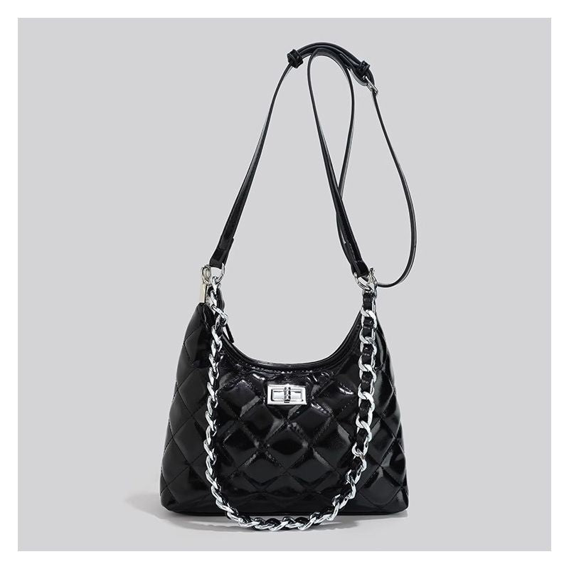 Quilted Chain-Handled Shoulder Bag Bowlift