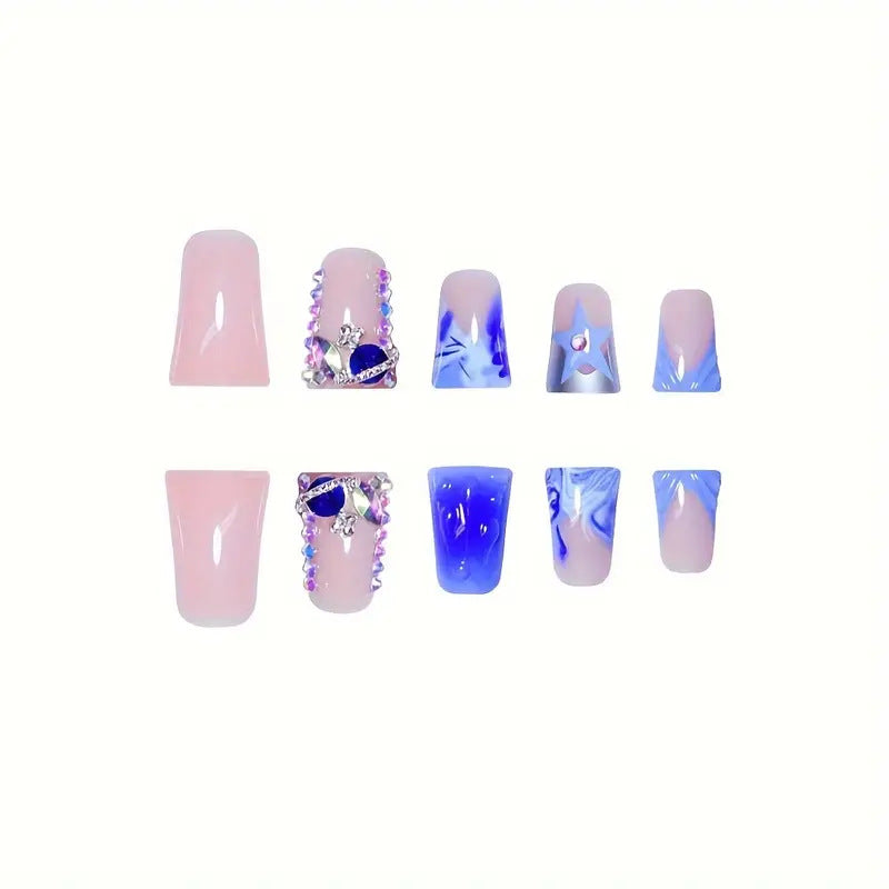 Artistic Acrylic Press-On Nail Set with Gem Accents Bowlift