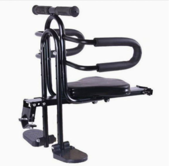 child bike seat with padded safety bar adjustable footrests and supportive reclining backrest Bowlift