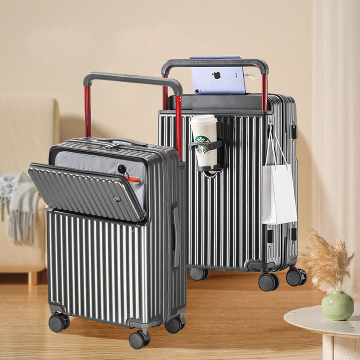 Unisex Multi-Compartment Rolling Hard-Shell Luggage with Integrated Charging Port Bowlift