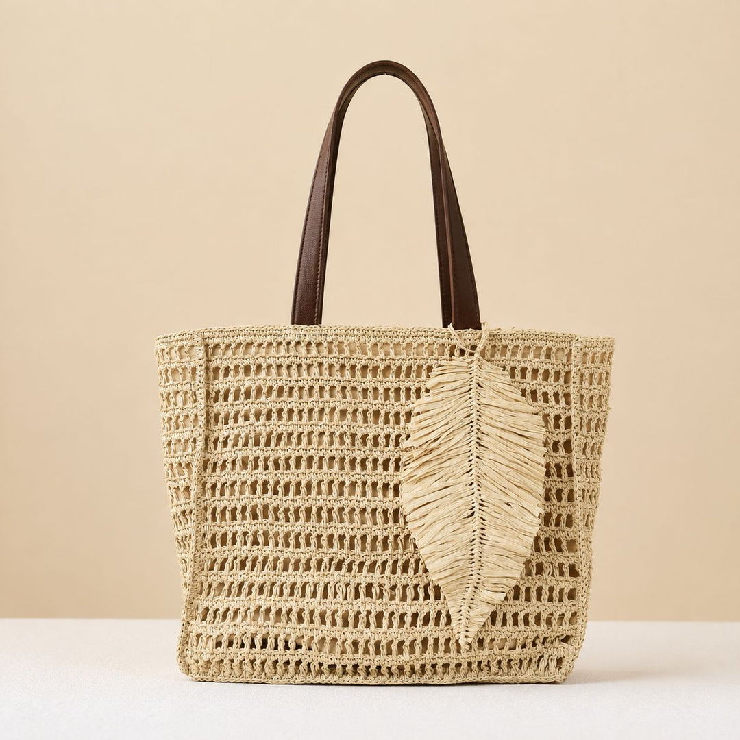 Macramé Beach Bag with Leather Accents Bowlift