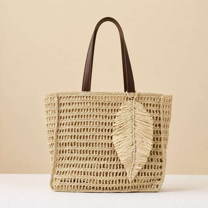 Macramé Beach Bag with Leather Accents Bowlift