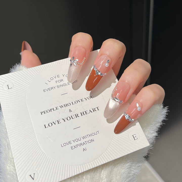 Glamorous Crystal-Embellished Press-On Nail Design Bowlift
