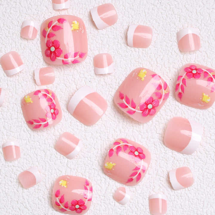 Decorative Floral Press-On Toenails Bowlift