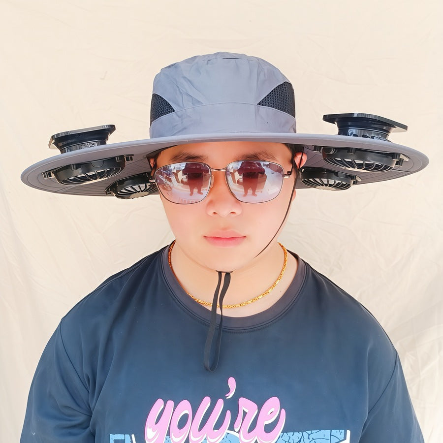 Wide-brimmed sun hat with detachable swivel solar fans and adjustable chin strap Bowlift