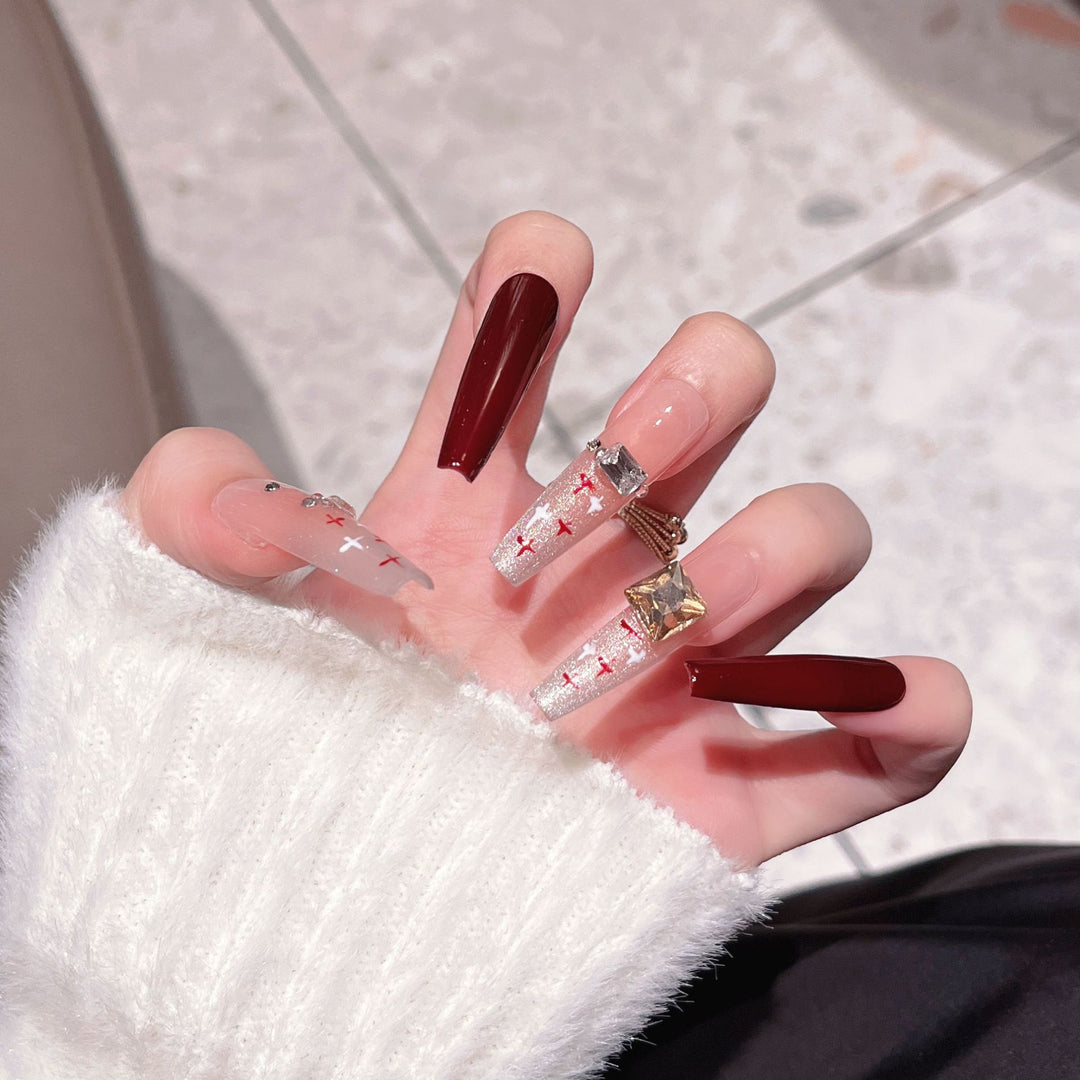 Elegant Floral Design Press-On Nail Extensions Bowlift