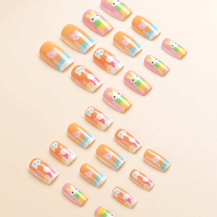 Artistic Seasonal Bunny-Themed Press-On Nail Art Bowlift