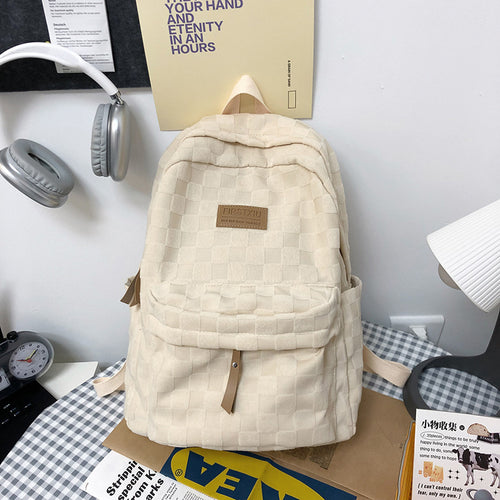Checkered Textured School Backpack Bowlift