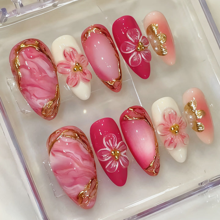 Elegant Marble-Themed Press-On Nail Set Bowlift