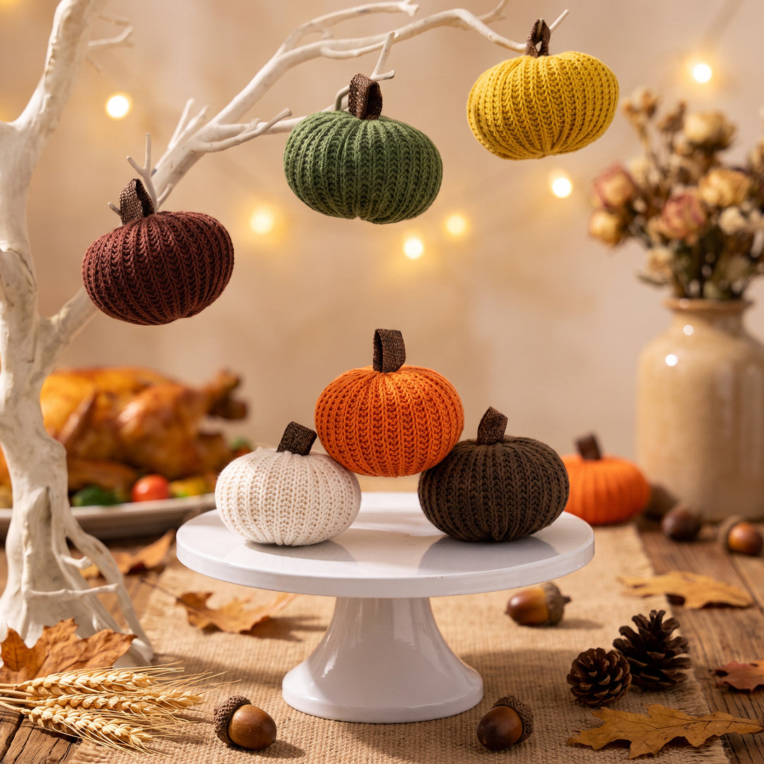Knitted decorative pumpkin set handcrafted autumn table decor