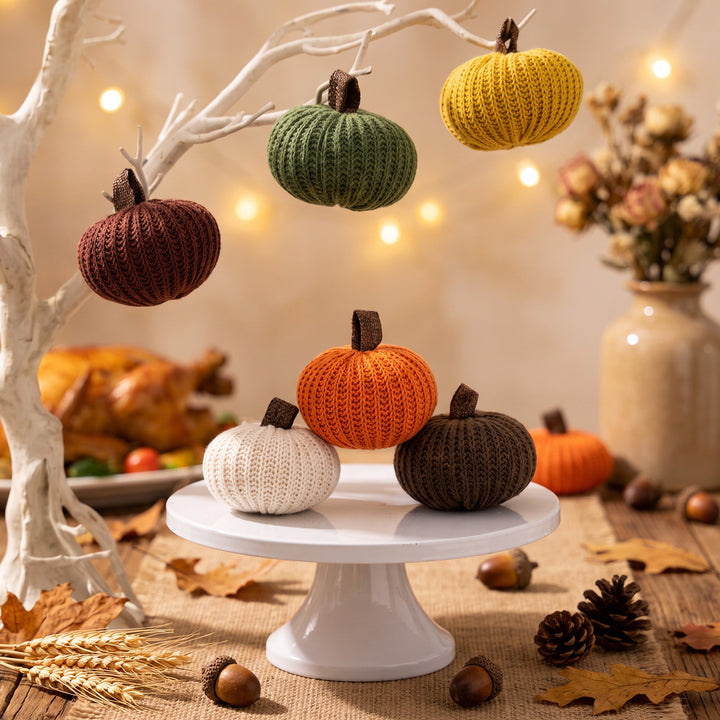 Knitted decorative pumpkin set handcrafted autumn table decor