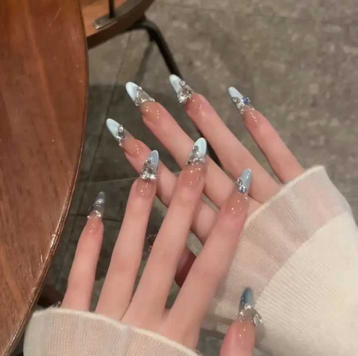Elegant Stiletto Press-On Nails with Intricate Floral Accents Bowlift