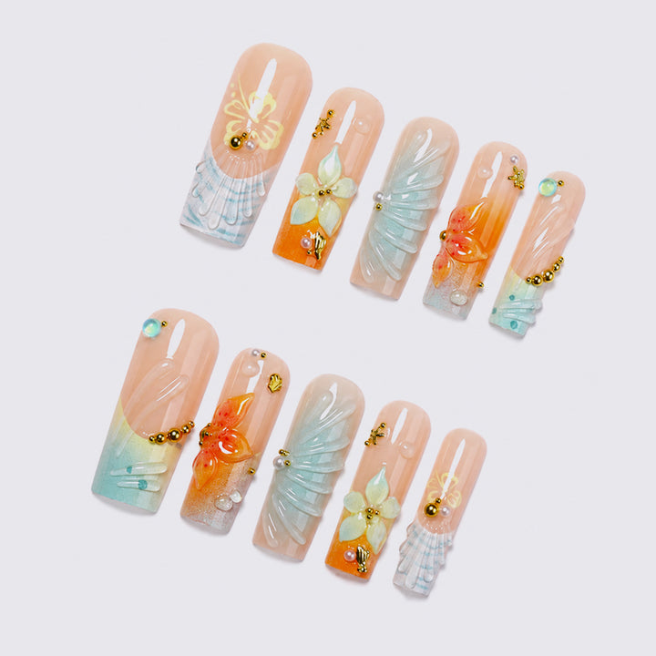 Artificial nail set with floral and luxurious decorations Bowlift