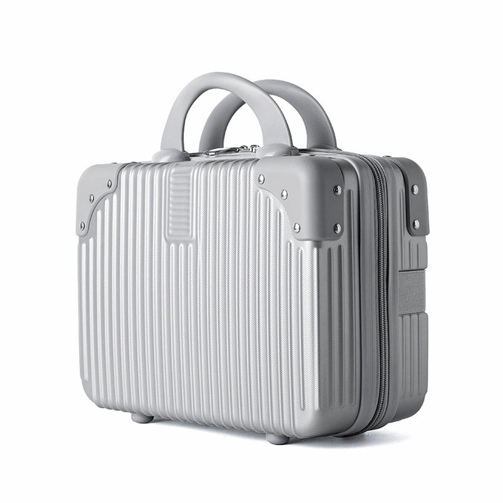 hard-shell travel cosmetic case with double-zip closure top handle and protective feet Bowlift