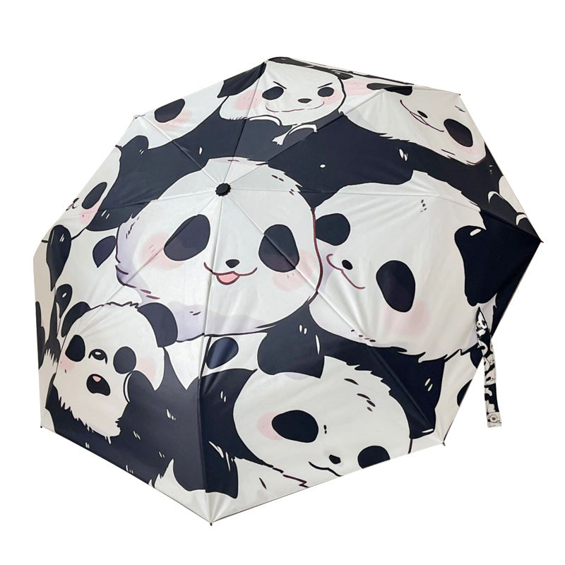 Women Folding Umbrella with Playful Panda Design Bowlift