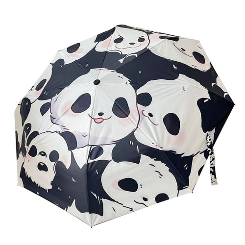 Women Folding Umbrella with Playful Panda Design Bowlift