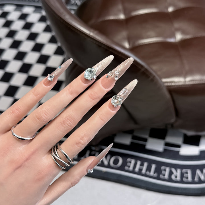 Glamorous Stiletto Press-On Nail Tips with Crystal Embellishments Bowlift