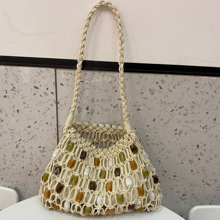 Hand-knotted net bag with decorative beads Bowlift
