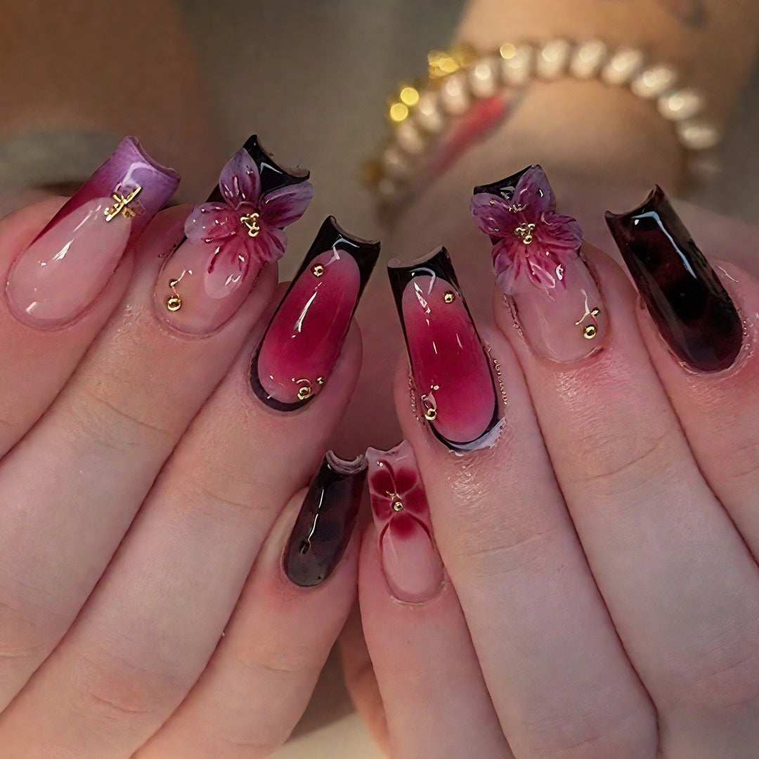 Floral-Inspired Elegant Press-On Nail Set Bowlift