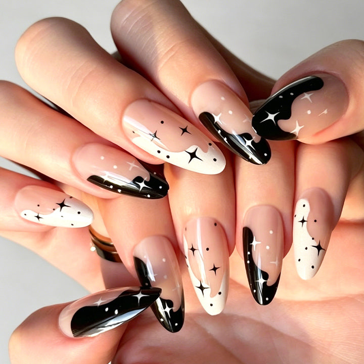 Artistic Galaxy-Themed Press-On Nail Art Bowlift