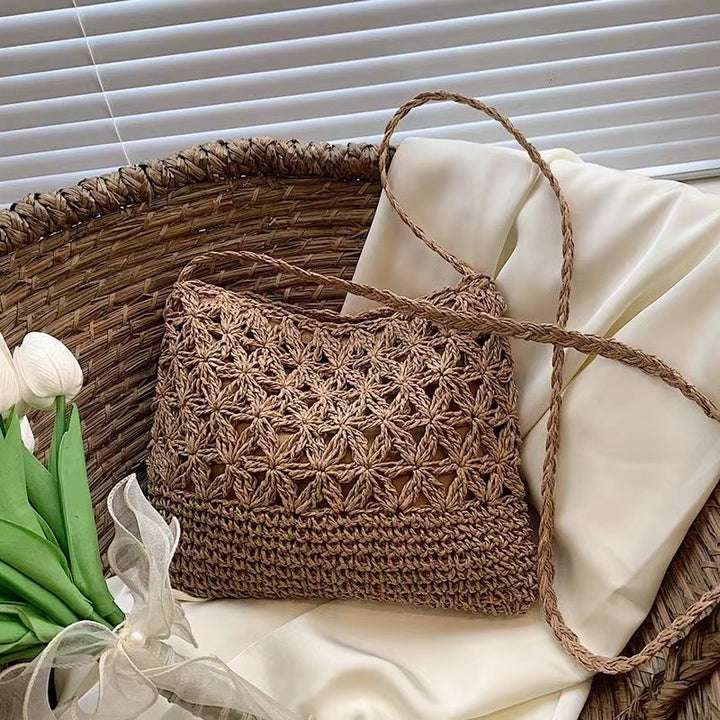 Macramé Shoulder Bag with Floral Pattern Bowlift