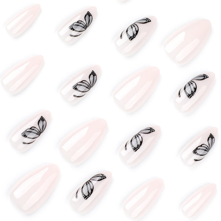 Artful nail extensions with delicate butterfly design Bowlift