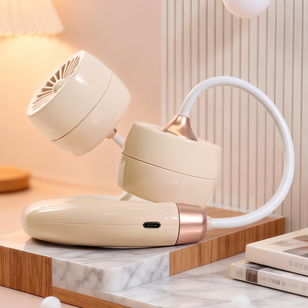 Ladies Portable Flexible Fan with Dual Head and USB Charging Function Bowlift