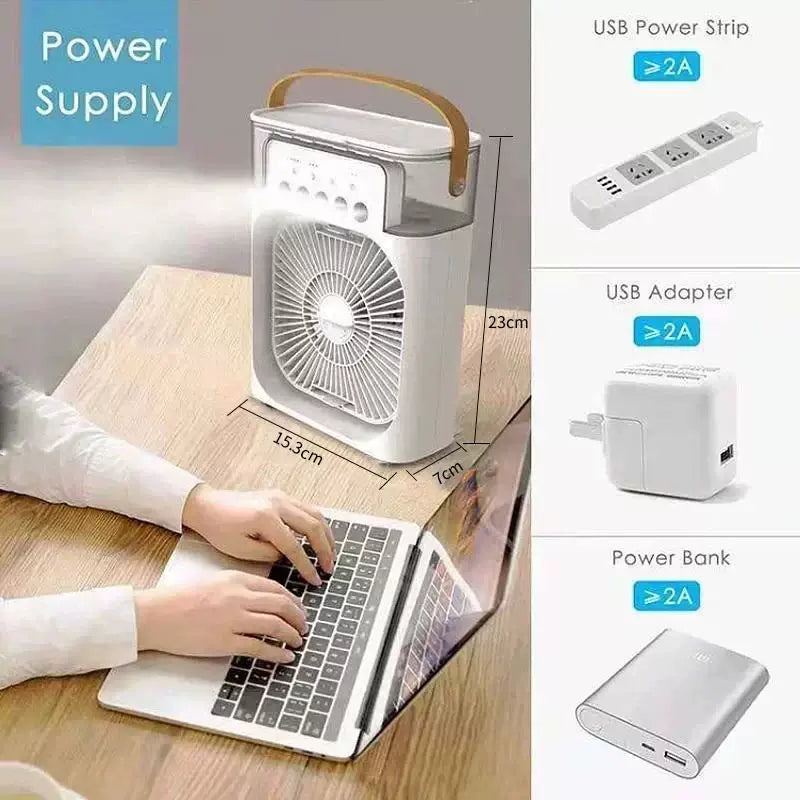 Unisex One Size USB humidifying portable fan with three speed settings, seven-color mood light, removable water tank, and sturdy carrying handle Bowlift