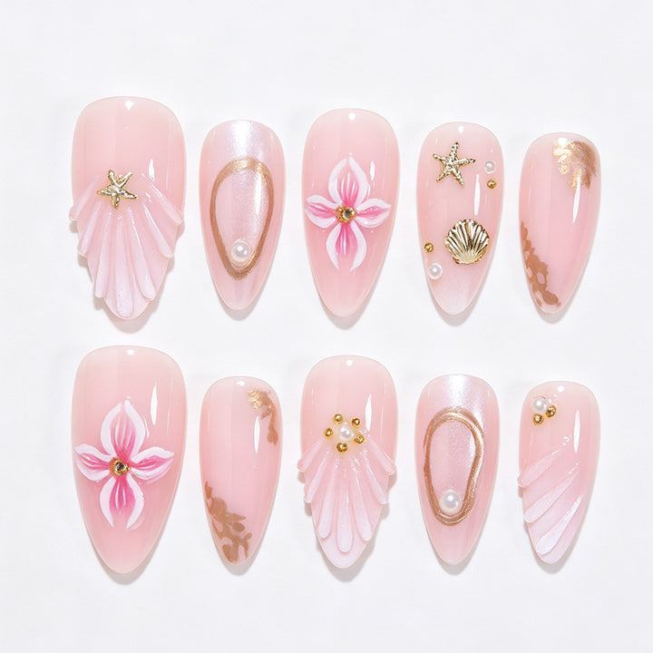 Decorative Sea-Themed Press-On Nails Bowlift