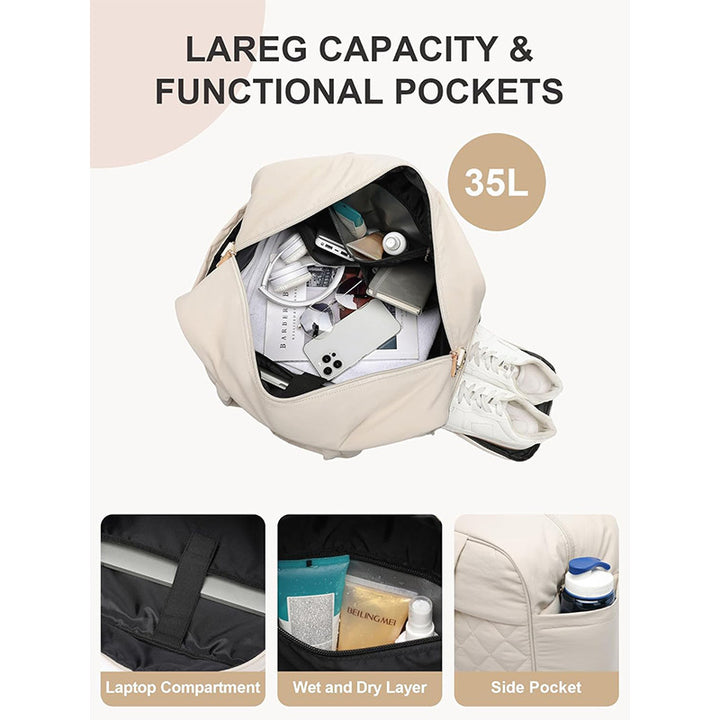 Multifunctional sports and travel bag with separate shoe and cosmetic pouch Bowlift