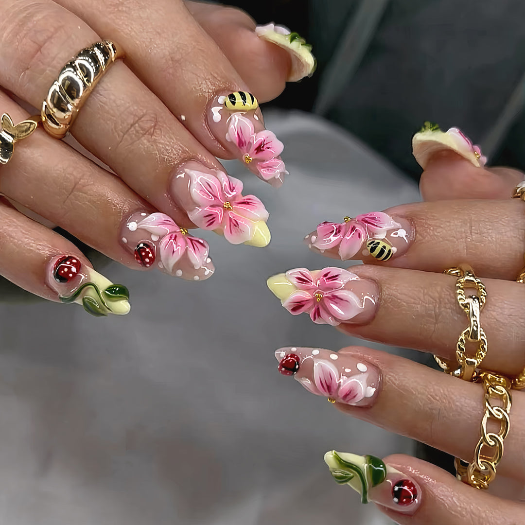 Artful Nail Extensions with Floral Designs Bowlift