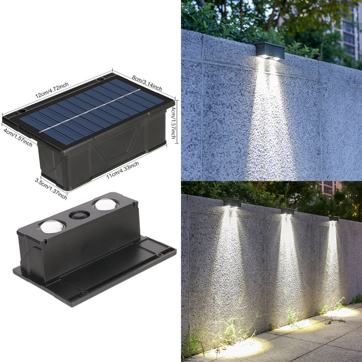 Outdoor Solar RGB Dual-Beam Wall Light With Integrated Photovoltaic Panel And Weather-Resistant Mounting Base Bowlift