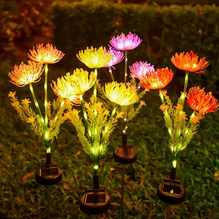 Illuminated Floral Stake Cluster With Integrated Solar LED Stems Bowlift