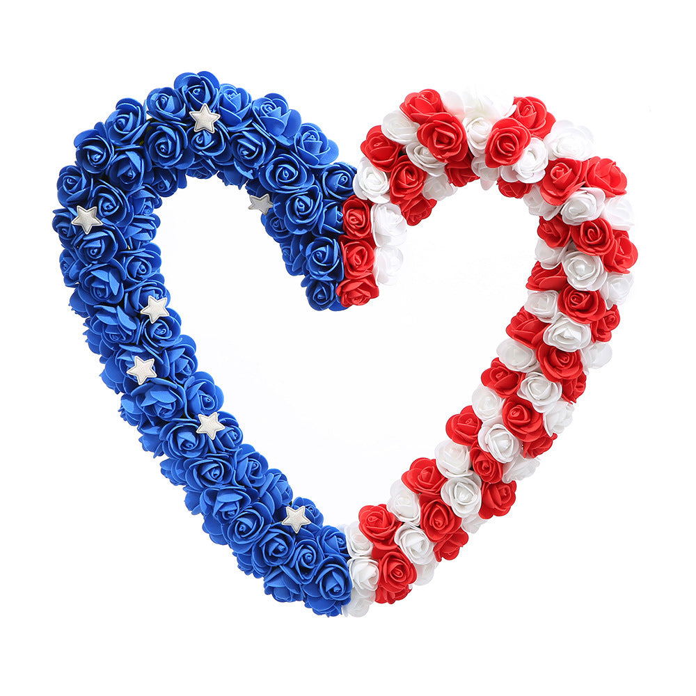 Unisex nan decorative foam rose door wreath with star appliqués and bow accent Bowlift
