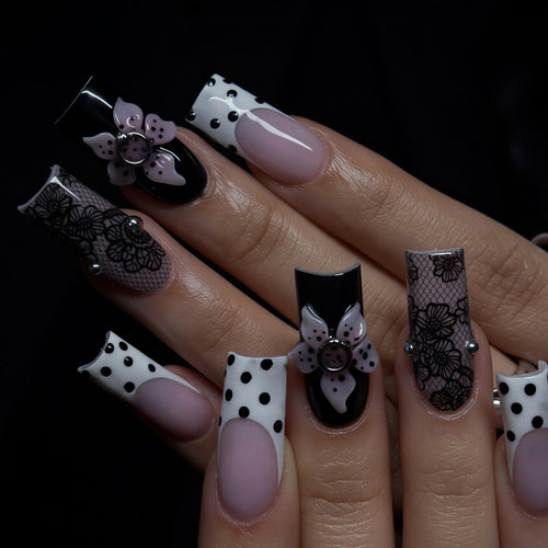 Floral Lace Design Press-On Nail Art Bowlift