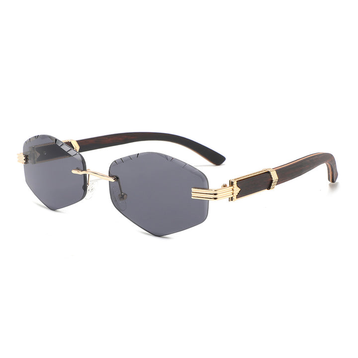 Rimless oversized cat eye polarized sunglasses with wood-effect temples Bowlift