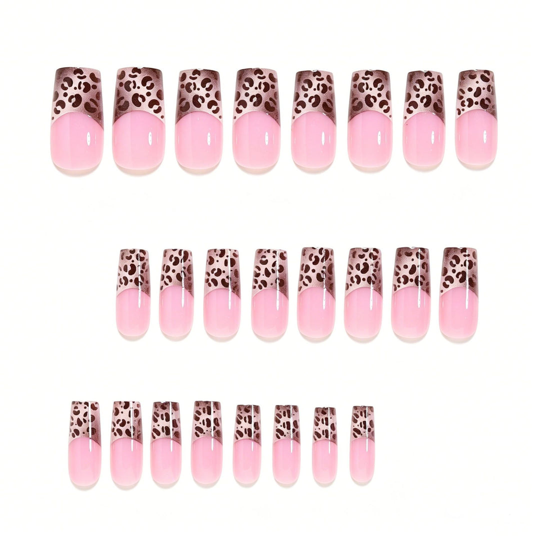 Elegant Leopard Print French Tip Press-On Nails Bowlift