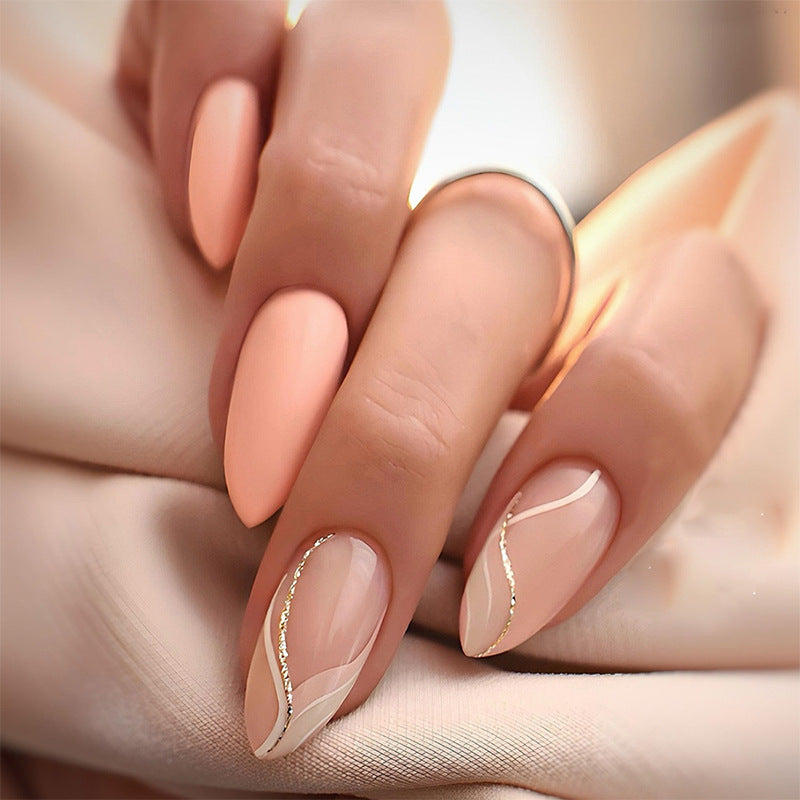Glossy Press-On Nail Set with Artistic Marble Accents Bowlift