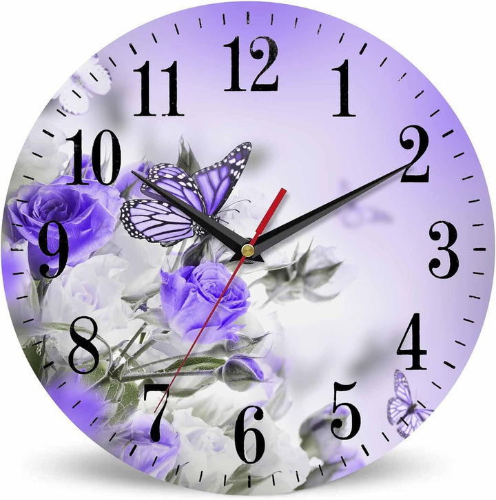 Botanical Butterfly Distressed Wood Round Wall Clock Bowlift