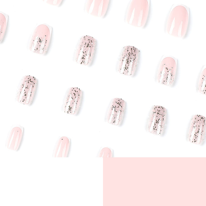 Artistic Nail Extensions with Glitter and French Tips Bowlift